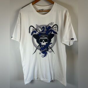 Crooks and Castles Skull Snake Medusa Graphic Y2K T Shirt White Men's Size L EUC